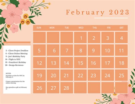 February Calendar Template