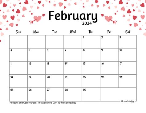 February Printable Calendar Template