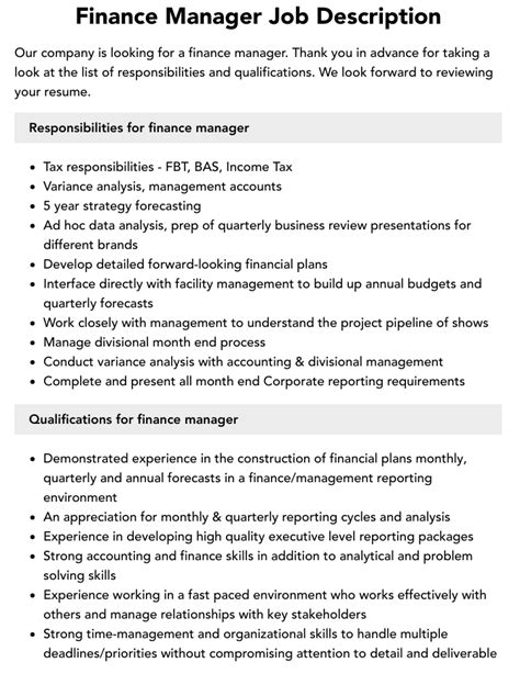 Financial Manager Responsibilities