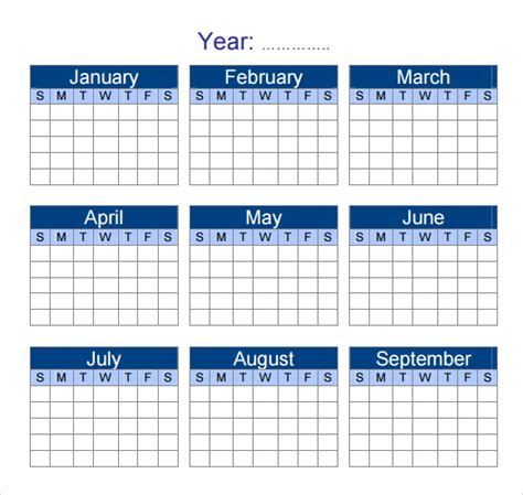 Free Printable Annual Calendar templates