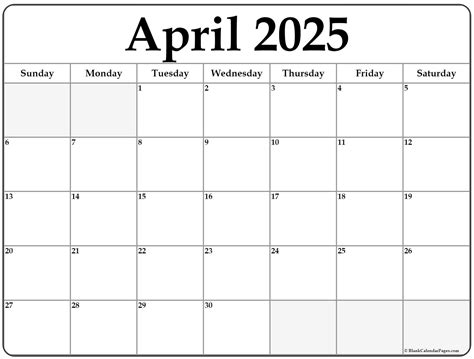 Free Printable April 2025 Calendar