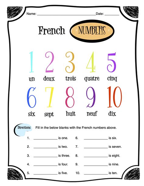 French Numbers Sheet