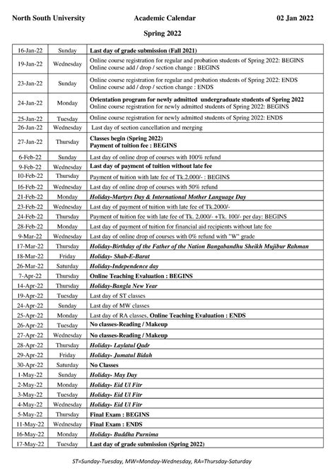 GTCC Academic Calendar