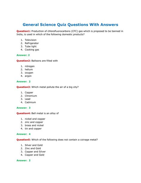 General Science Questions