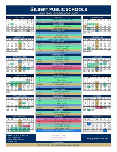 Gilbert Schools Calendar Overview