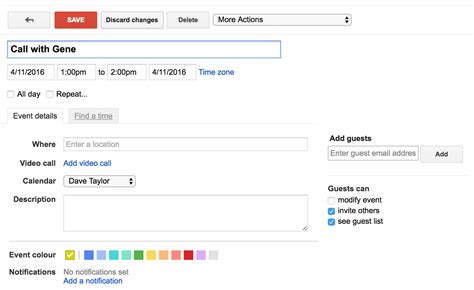 Google Calendar Invite Example