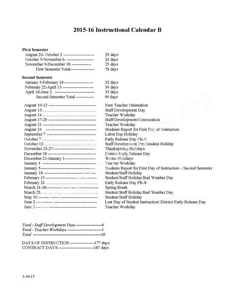 Goose Creek CISD Calendar Layout