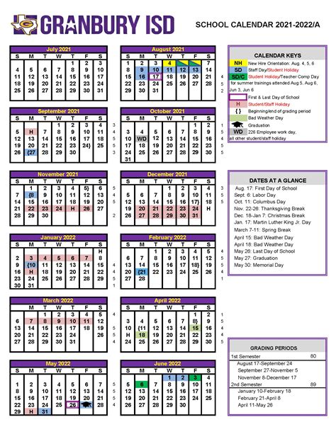 Granbury Isd Calendar Structure