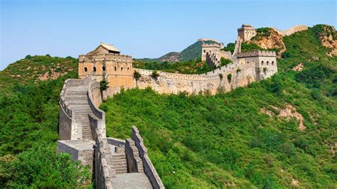 Great Wall of China snaking through mountains