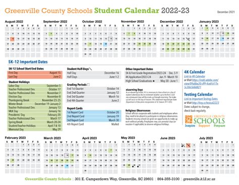 Greenville County Schools SC Calendar