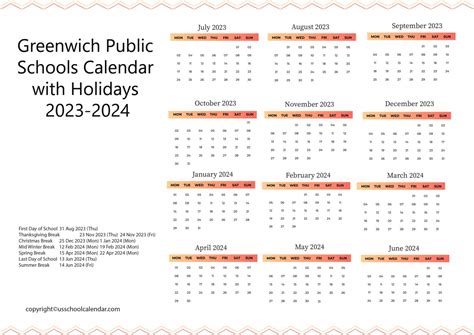 Greenwich Public Schools Key Dates