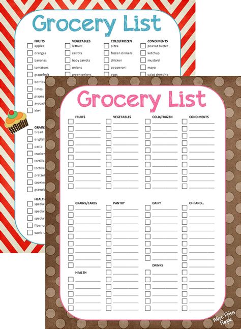 Grocery List Printable Template Alternatives