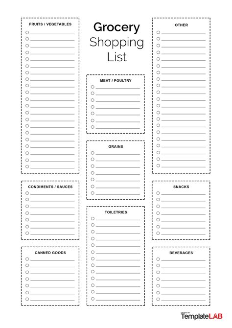 Grocery List Printable Template Format