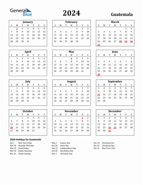 Guatemala Calendar 2024 Monthly Guide