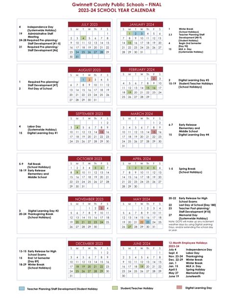 Features of the Gwinnett Schools Calendar