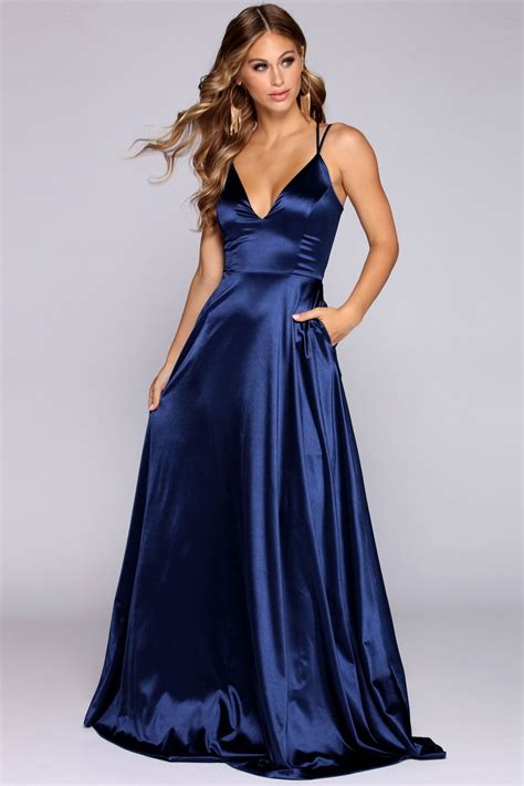 History of Navy Blue Satin Dress