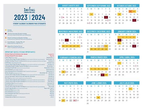 Irving ISD Calendar Dates