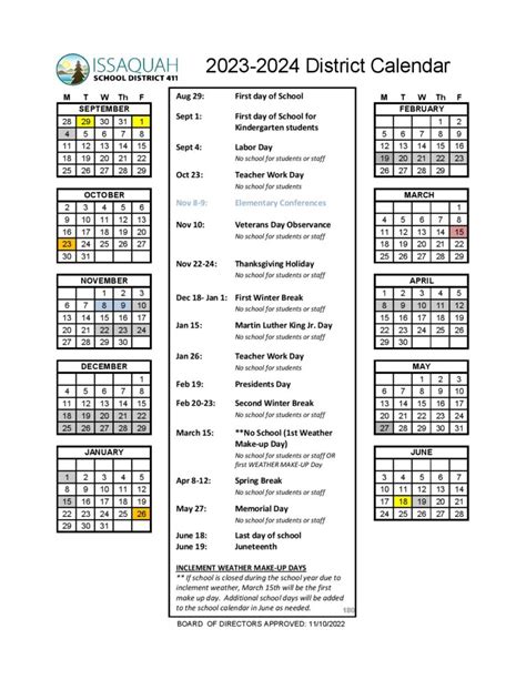 Issaquah School District Calendar