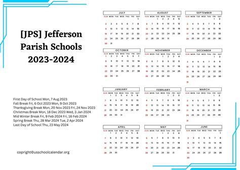 JPS Schools Calendar 2024 Image 1