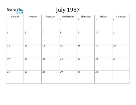 July 1987 Calendar Page