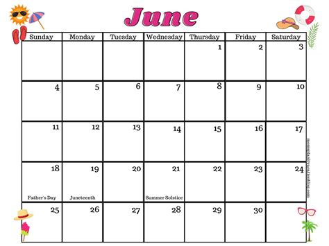 June Calendar Printable