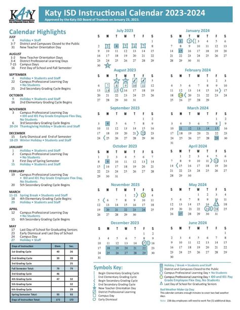 Katy ISD Academic Calendar Image 3