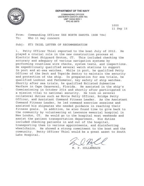 Letters of Recommendation in US Navy OCS Application