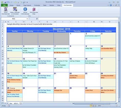 Example of the Lucom Calendar