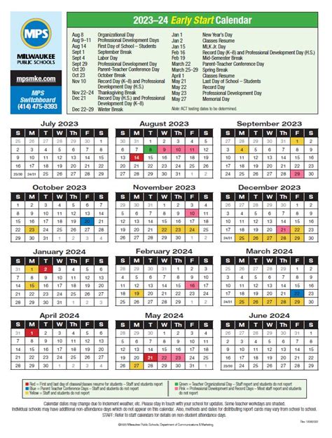 MPS Early Start Calendar Image 1