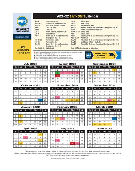 MPS Early Start Calendar Image 2