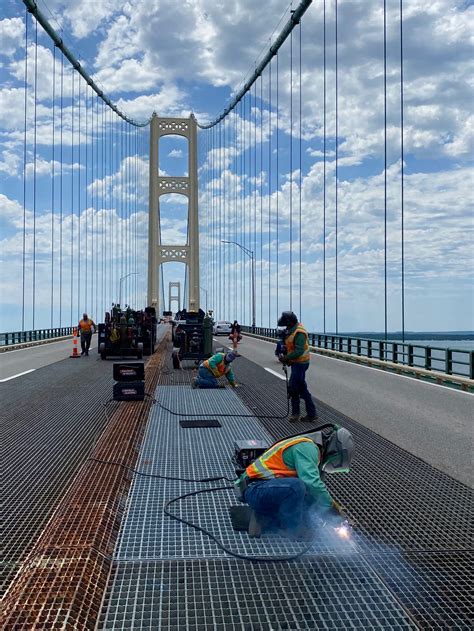 Construction of Mackinac Bridge