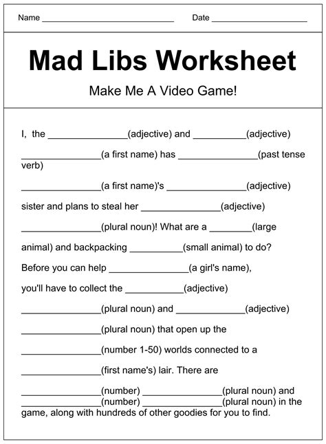 Mad Libs Examples