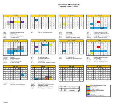 Manatee Schools Calendar Image