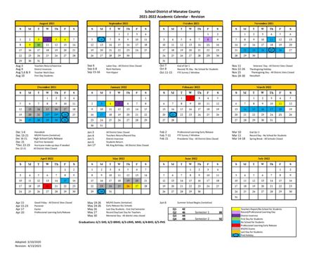 Manatee Schools Calendar Image 1