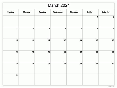 March Calendar Printable 1