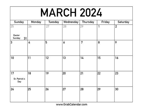 March Calendar Printable 10