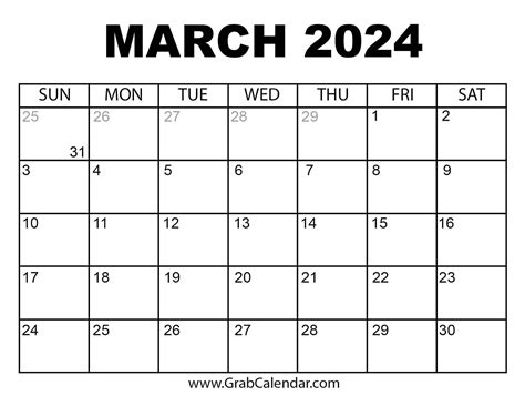 March Calendar Types