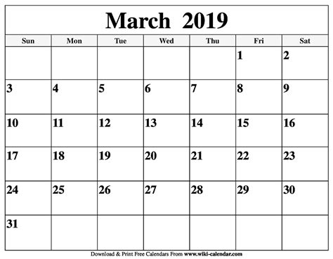 March Printable Calendar Blank