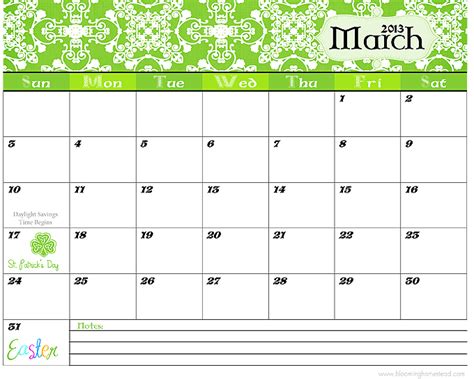 March Printable Calendar Template Word