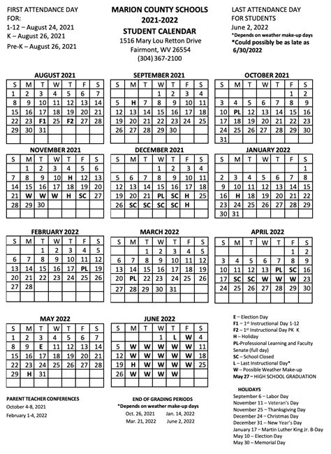 Marion County Schools Calendar