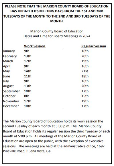 Marion County Schools Key Dates