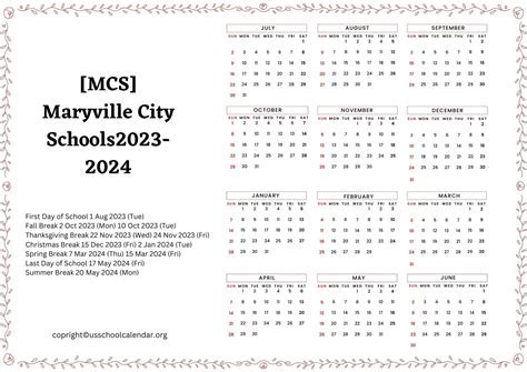 Maryville Schools Calendar Activity