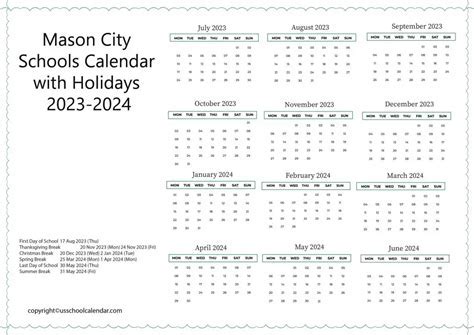 Mason City Schools Calendar Image 1