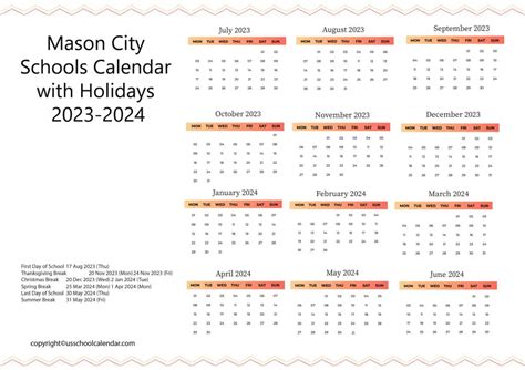 Mason City Schools School Holidays Image 6