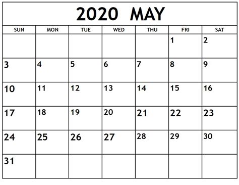 May Calendar Printables Image