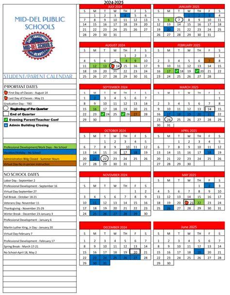 Mid Del District Calendar Overview