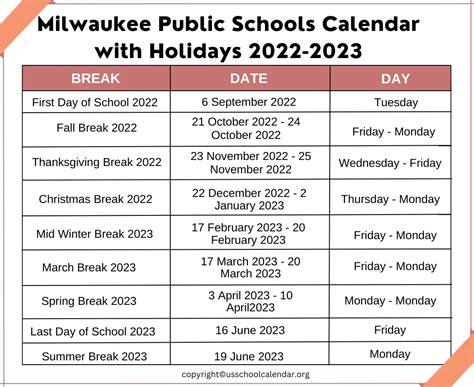 Milwaukee Schools Calendar Image 3