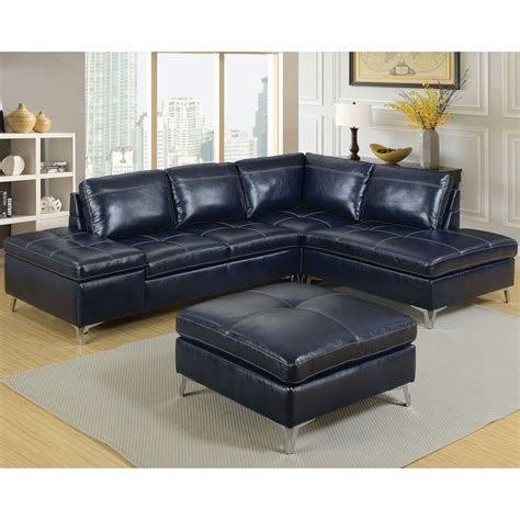 Modern Navy Blue Leather Couch