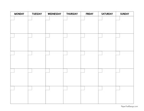 Monday Start Calendar Templates