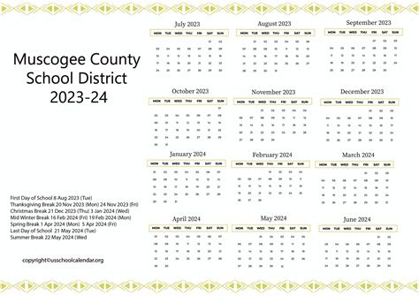 Muscogee County School District Calendar Templates